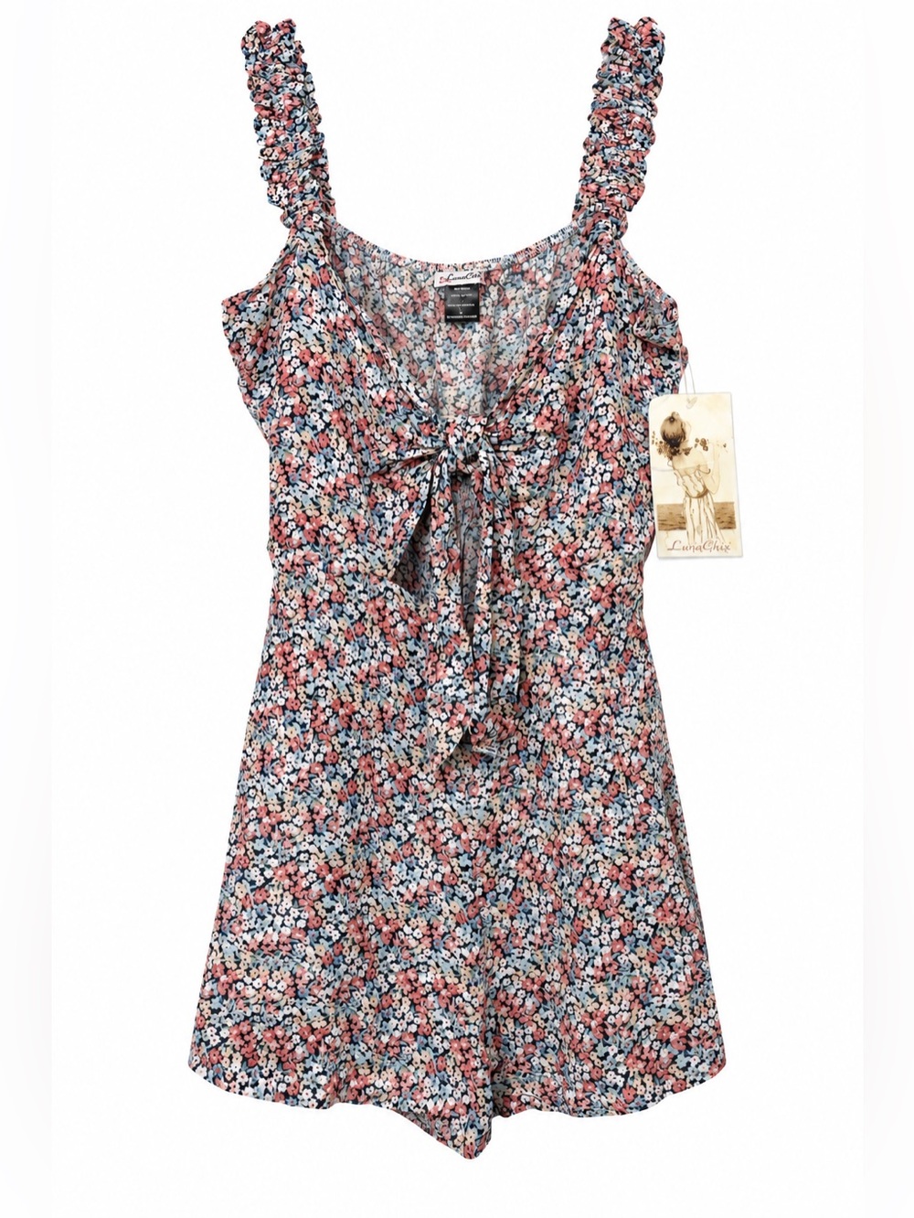 Luna Chix NWT Floral Romper Tie Front Ruffle Strap Short Jumpsuit L